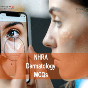 A patient viewing her face and advertising NHRA Dermatology MCQs
