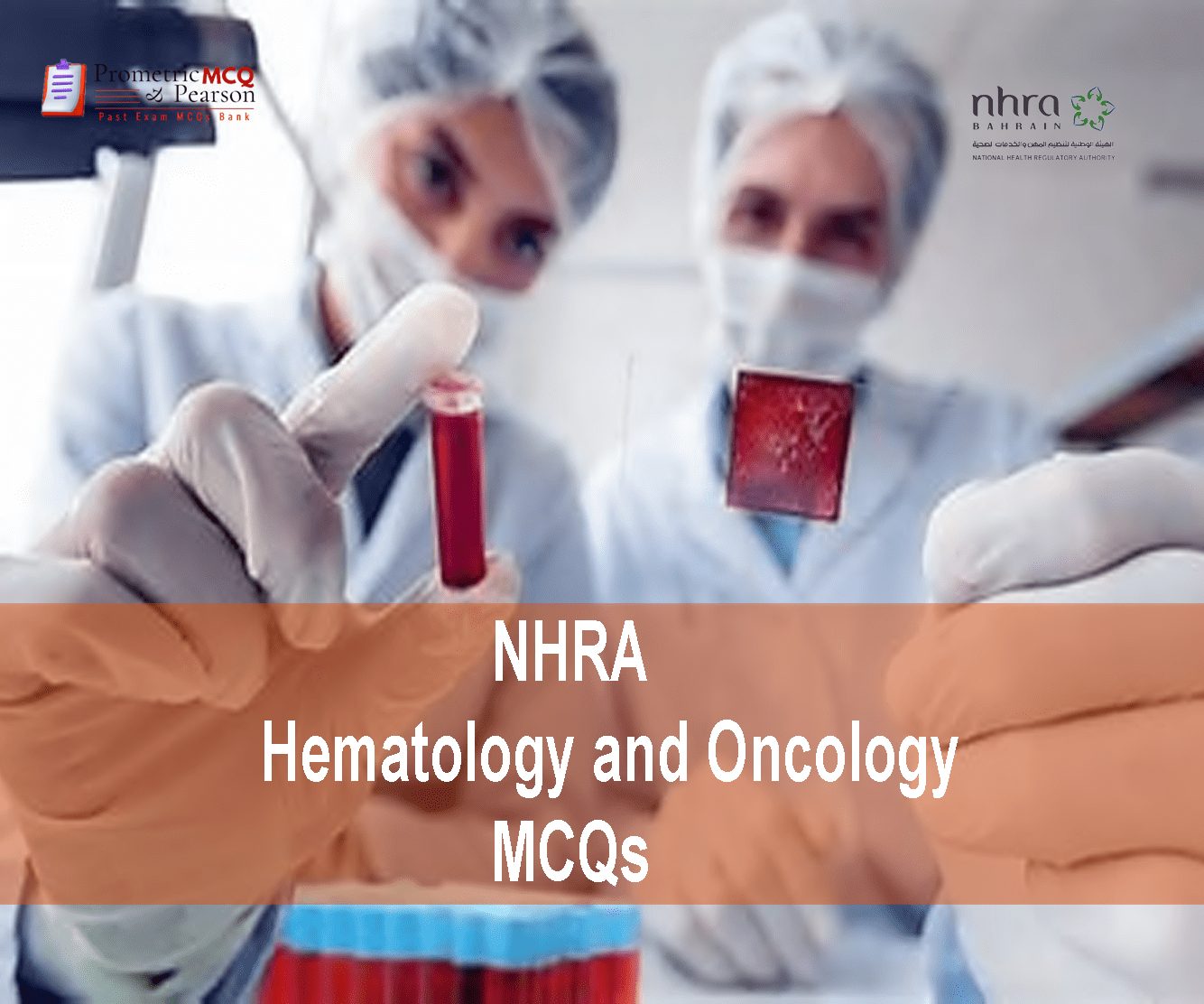 a team of medical professionals advertising NHRA Hematology and Oncology MCQs