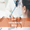 A doctor examining a patient in clinic and advertising NHRA Internal Medicine MCQs