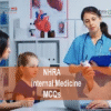 A doctor examining a patient in clinic and advertising NHRA Internal Medicine MCQs