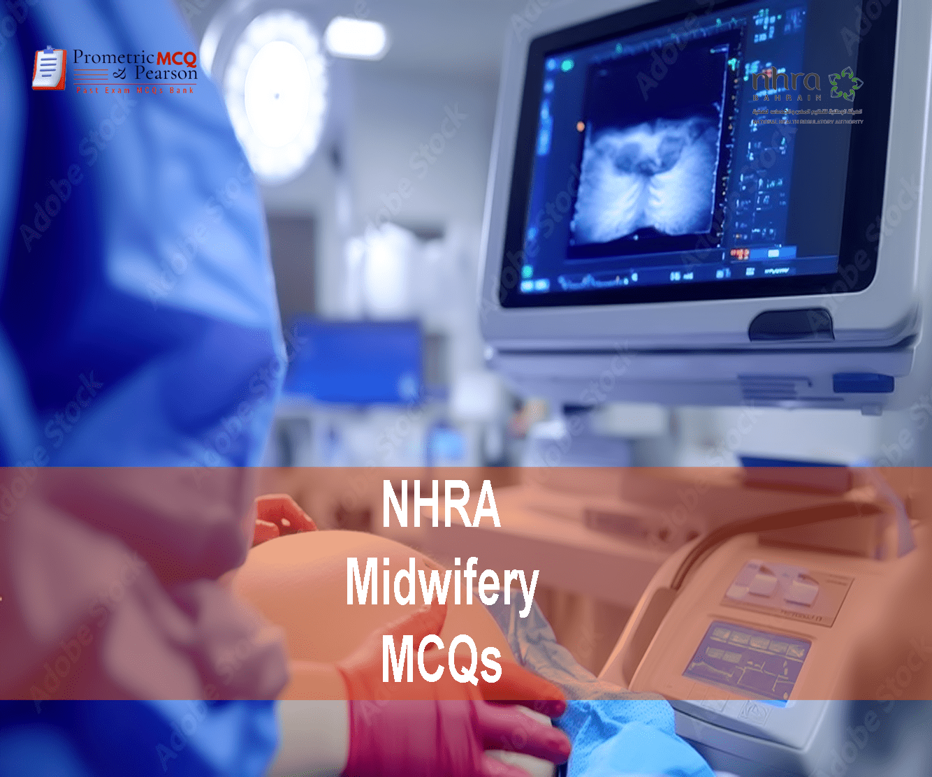 a pregnant woman in clinic advertising NHRA Midwifery MCQs