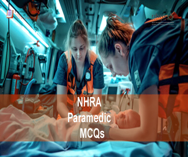 A team of medical Paramedics with a patient advertising NHRA Paramedic MCQs