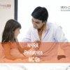 A specialist Pediatric doctor with a baby in clinic advertising NHRA Pediatrics MCQs