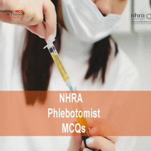 A Phlebotomist filing an injection in clinic and advertising NHRA Phlebotomist MCQs