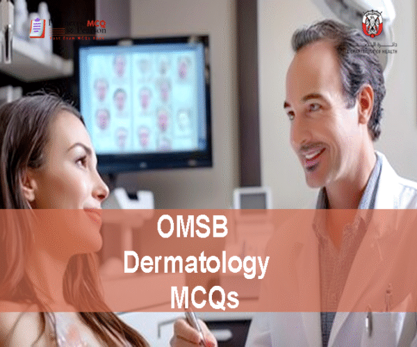 A specialist dermatologist examining a patient in clinic and advertising OMSB Dermatology Pearson Licensing Exam MCQs