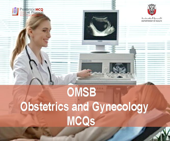 A specialist gynecologist examining a pregnant lady in clinic and advertising OMSB Obstetrics and Gynecology Pearson Licensing Exam MCQs