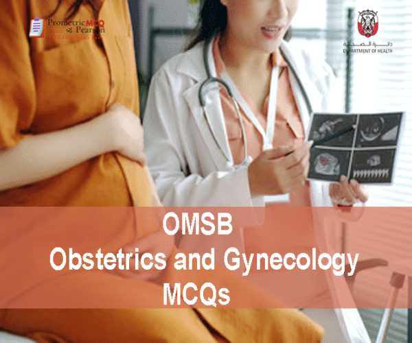A specialist gynecologist examining a pregnant lady in clinic and advertising OMSB Obstetrics and Gynecology Pearson Licensing Exam MCQs