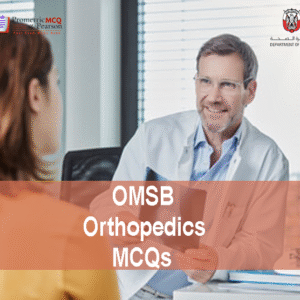An Orthopedic surgeon with a patient in clinic advertising OMSB Orthopedics Pearson Licensing Exam MCQs