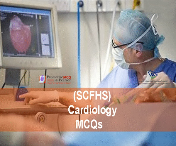 A specialist cardiologist examining a patient in clinic and advertising SCFHS Cardiology MCQs
