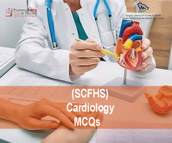 A specialist cardiologist examining a patient in clinic and advertising SCFHS Cardiology MCQs
