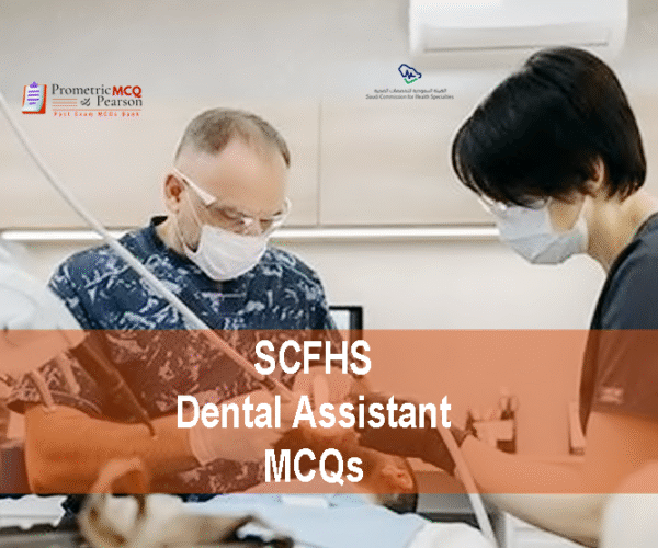 A Dental Assistant examining a patient in dental clinic with a specialist dental surgeon advertising SCFHS Dental Assistant MCQs