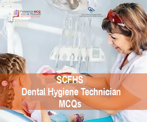 A Dental Hygiene Technician examining a patient in dental clinic and advertising SCFHS Dental Hygiene Technician MCQs