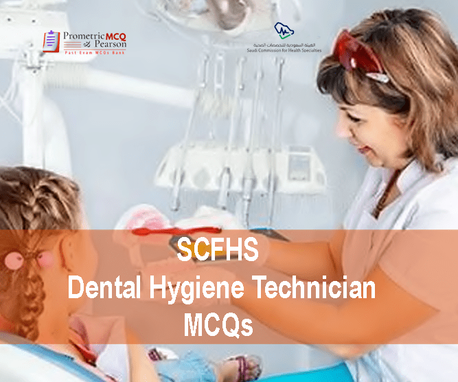 A Dental Hygiene Technician examining a patient in dental clinic and advertising SCFHS Dental Hygiene Technician MCQs