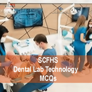 A team of dental lab technologist examining a patient in dental clinic and advertising SCFHS Dental Lab Technology MCQs