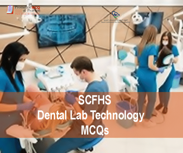 A team of dental lab technologist examining a patient in dental clinic and advertising SCFHS Dental Lab Technology MCQs