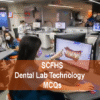 A team of dental lab technologist examining a patient in dental clinic and advertising SCFHS Dental Lab Technology MCQs