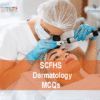 A specialist Dermatologist examining a patient in clinic and advertising SCFHS Dermatology MCQs