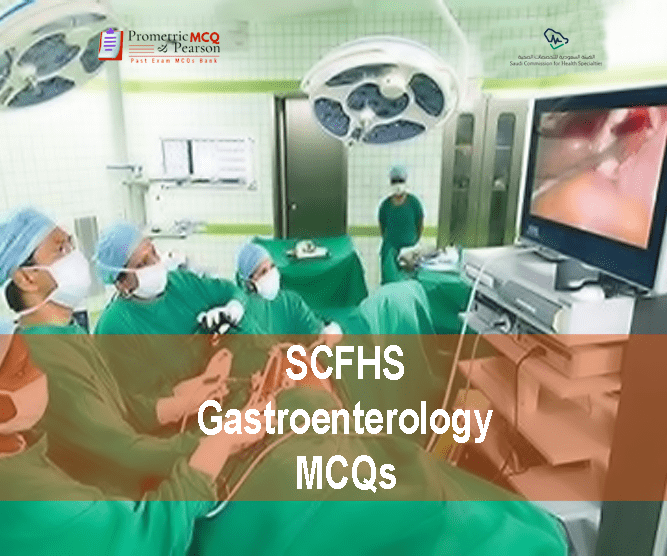 A team of medical professionals in operation theater examining a patient in clinic and advertising SCFHS Gastroenterology MCQs