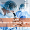 A Laboratory - Microbiology Specialist in Medical Laboratory with medical equipment advertising SCFHS Laboratory - Microbiology Specialist MCQs