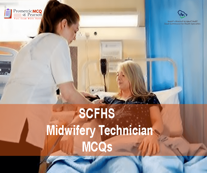 A Midwifery Technician with a pregnant lady in clinic advertising SCFHS Midwifery Technician Prometric Licensing Exam MCQs