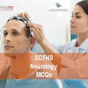 A Neurologist specialist doctor examining a patient in clinic and advertising SCFHS Neurology Prometric Licensing Exam MCQs