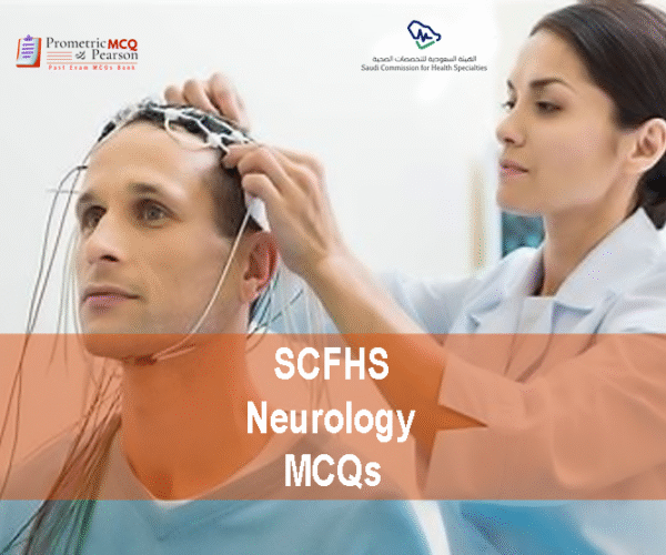 A Neurologist specialist doctor examining a patient in clinic and advertising SCFHS Neurology Prometric Licensing Exam MCQs