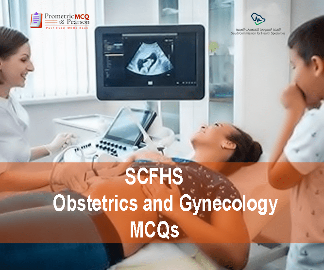 A specialist Gynecologist examining a patient in clinic and advertising SCFHS Obstetrics and Gynecology MCQs