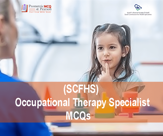 A medical professional with a baby in clinic advertising SCFHS Occupational Therapy Specialist MCQs