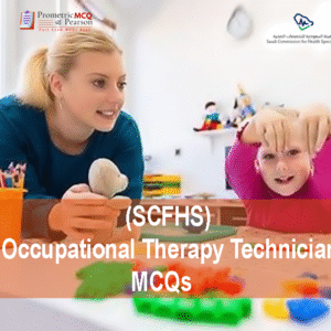 A medical professional with a baby in clinic advertising SCFHS Occupational Therapy Technician MCQs