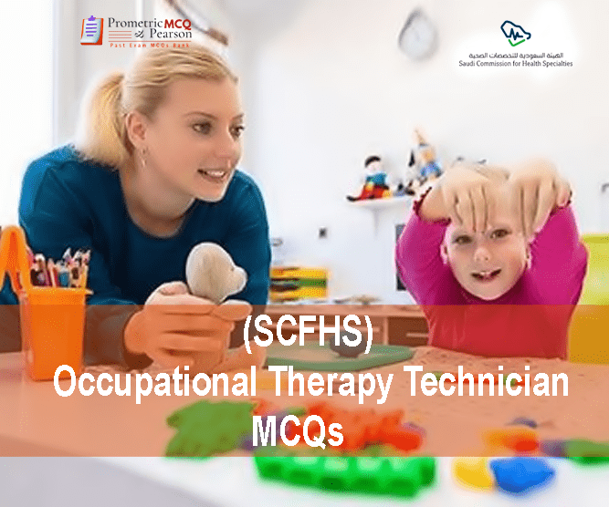 A medical professional with a baby in clinic advertising SCFHS Occupational Therapy Technician MCQs