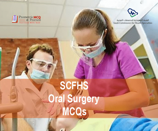 An Oral Surgeon examining a patient in clinic with a team member and advertising SCFHS Oral Surgery MCQs