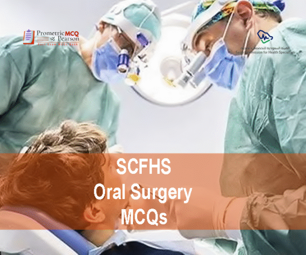 An Oral Surgeon examining a patient in clinic with a team member and advertising SCFHS Oral Surgery MCQs