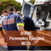 A Team Of Paramedics Specialists examining a patient and advertising SCFHS Paramedics Specialist MCQs