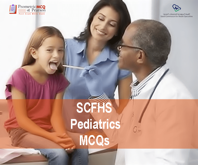 A specialist Pediatric doctor examining a baby patient with her mother and advertising SCFHS Pediatrics MCQs