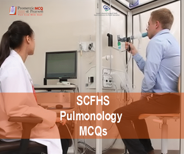 A team of medical professionals examining a patient in clinic and advertising SCFHS Pulmonology MCQs