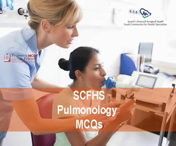 A team of medical professionals examining a patient in clinic and advertising SCFHS Pulmonology MCQs