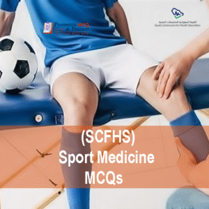 A Sports Medicine specialist examining a football player and advertising SCFHS Sport Medicine MCQs