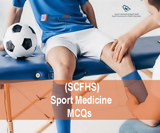 A Sports Medicine specialist examining a football player and advertising SCFHS Sport Medicine MCQs