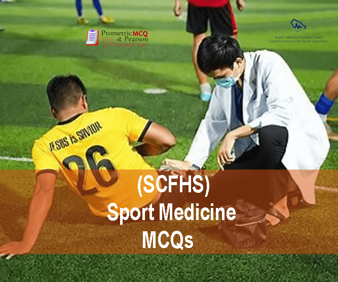 A Sports Medicine specialist examining a football player in play ground and advertising SCFHS Sport Medicine MCQs