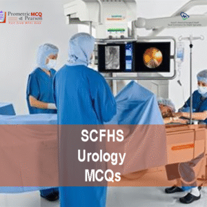 A team of specialist urologist examining a patient and advertising SCFHS Urology Prometric Licensing Exam MCQs