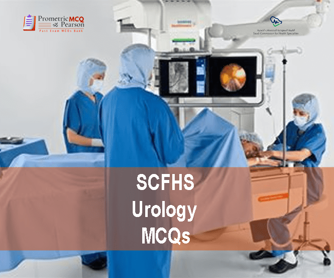 A team of specialist urologist examining a patient and advertising SCFHS Urology Prometric Licensing Exam MCQs