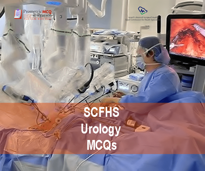 A specialist urologist examining a patient and advertising SCFHS Urology Prometric Licensing Exam MCQs