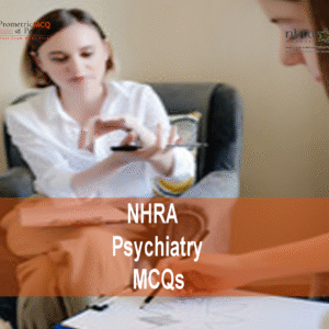 A Psychiatrist examining a patient in clinic and advertising NHRA Psychiatry MCQs