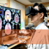 A medical professional examining patient reports on LCD in a lab and advertising NHRA Urology MCQs